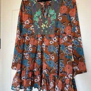 Aratta Orange Ruffled Tiered Sundress with Bell Sleeves